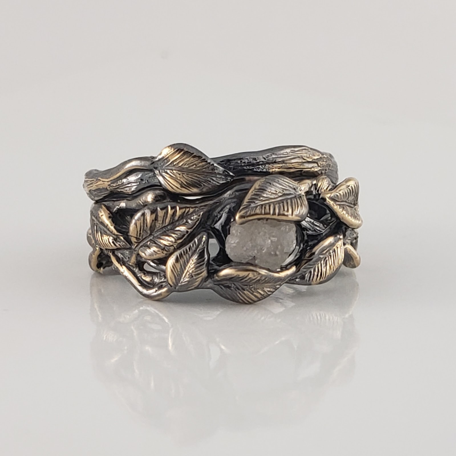 Dawn Vertrees Raw Uncut Rough Engagement Wedding Rings Black Rhodium