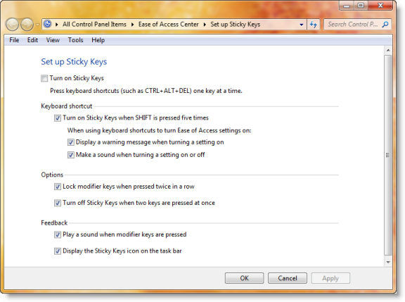 Configurar Sticky Keys en Windows