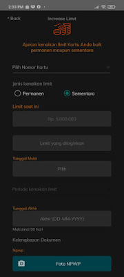 pengajuan limit sementara kartu kredi BNI