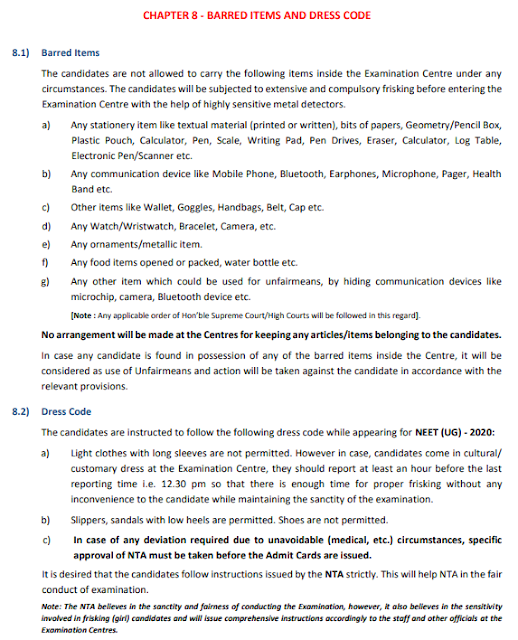 NEET Dress Code 2020 (Male and Female) by NTA