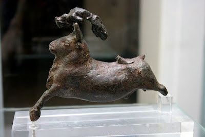 Bronze figurine of a Minoan bull leaper from Crete c. 1600 BCE, made using the lost-wax method.