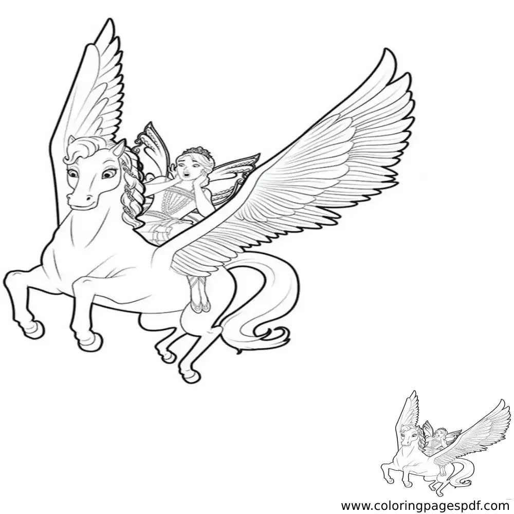 Coloring Page Of A Unicorn Flying With A Princess