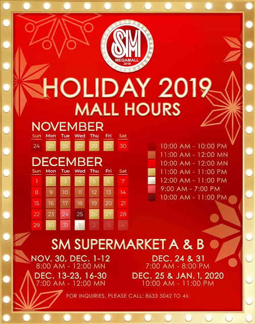 Manila Shopper Holiday 2019 Schedule of Malls, Department Stores