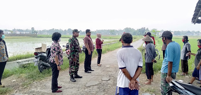 Peduli Pandemi Covid-19,Babinsa, Kades dan Relawan Wonosari Bagikan Pupuk dan Masker ke Petani