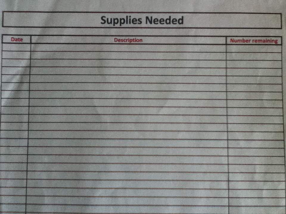 Helping Kai Play Example spreadsheets used for inhome nursing