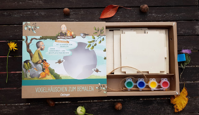 "Kühle Pfötchen für Piet": Das Bilderbuch für kleine Natur-Entdecker. Das Vogelhäuschen aus Holz zum selber Bemalen bietet kreative Möglichkeiten für Kinder.