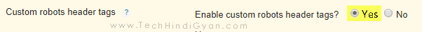 Custom Robots Header Tags Settings - TechHindiGyan