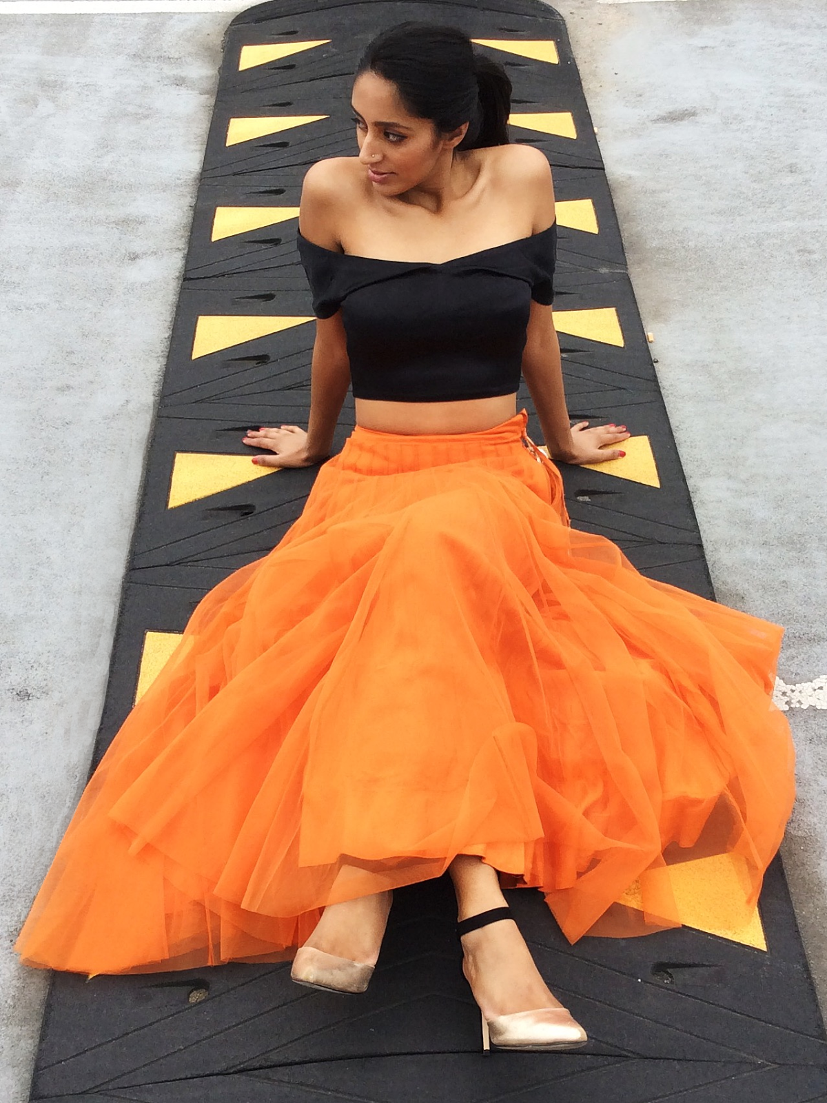 Orange skirt with black top Clearance