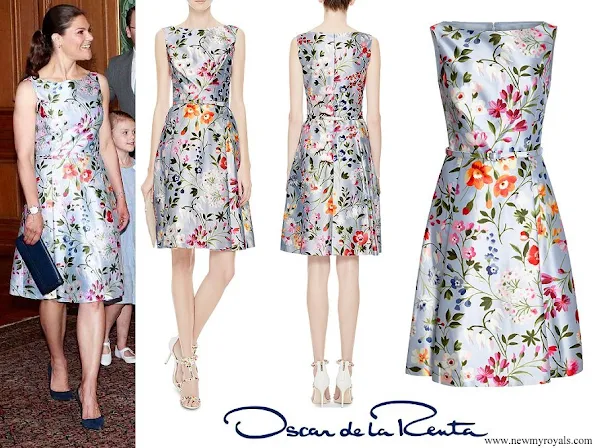 Crown Princess Victoria-wore Oscar De La Renta Floral Print Cotton And Silk Blend Twill Dress