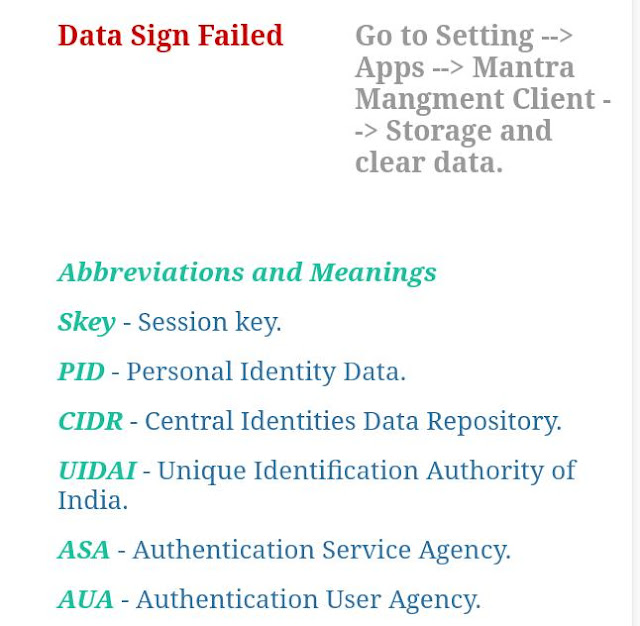 Biometric error codes & solution reg