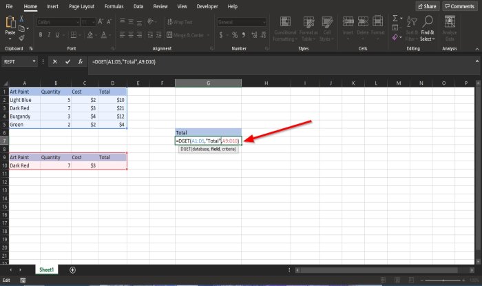 Cómo usar la función DGET en Excel