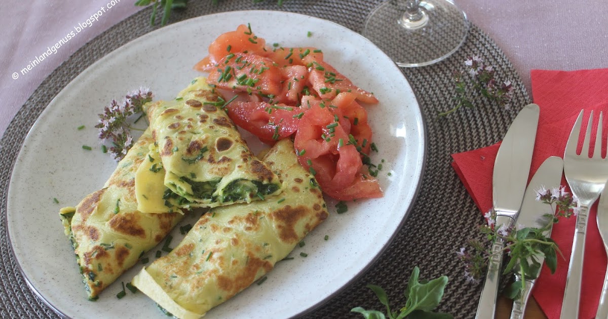 mein Land und Gartengenuss : Spinat-Omelett mit Tomatensalat