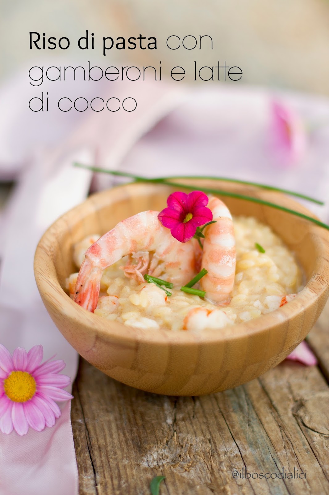 riso di pasta con gamberoni e latte di cocco