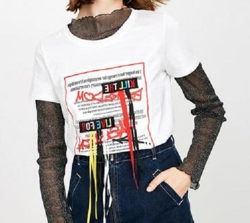 Áo thun cotton ngắn tay thiết kế dây tua rua lạ mắt ONLY 3 Áo thun cotton ngắn tay thiết kế dây tua rua lạ mắt ONLY