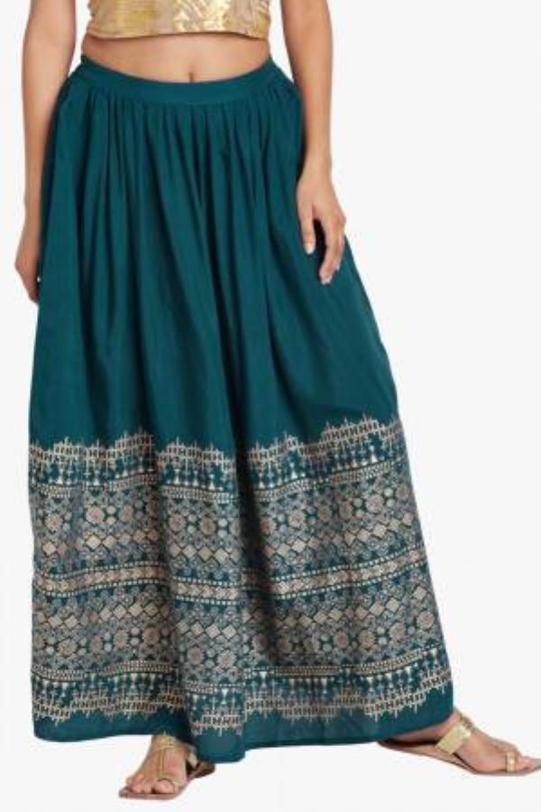 Teal Floral Printed Skirt