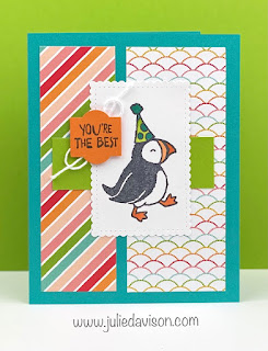 Stampin' Up! Party Puffins Card ~ Pattern Party Host Paper ~ 1 Card Layout, 4 Cards ~ www.juliedavison.com #stampinup