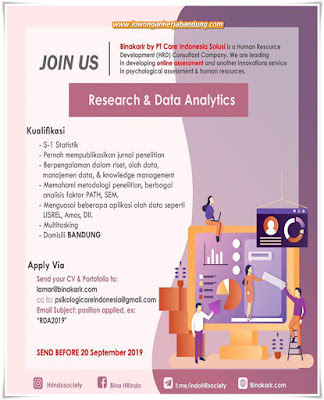Lowongan Kerja Research & Data Analytics PT. Care Indonesia Solusi