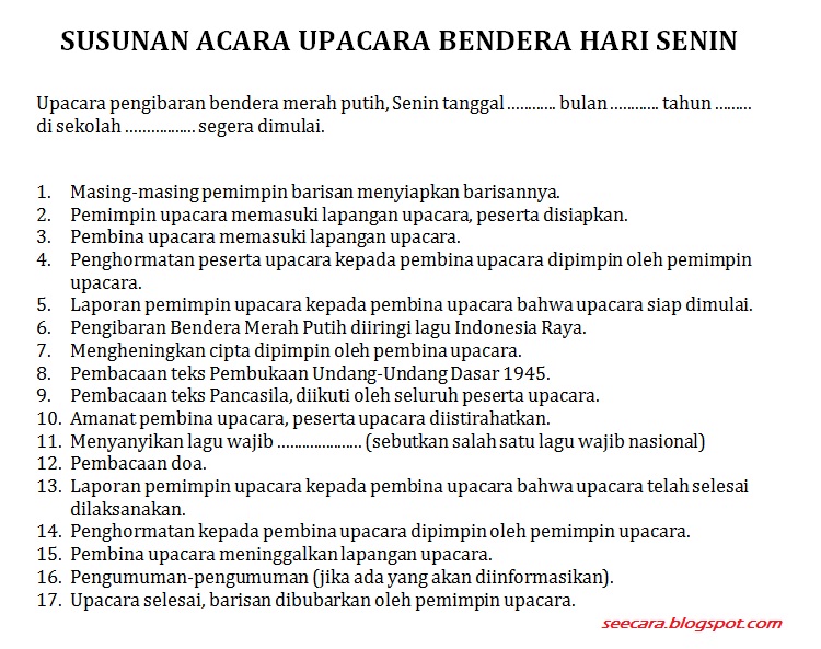 Susunan Acara Upacara Bendera Di Sekolah