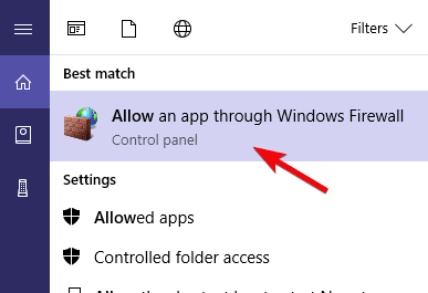 Allow an app through Windows Firewall.