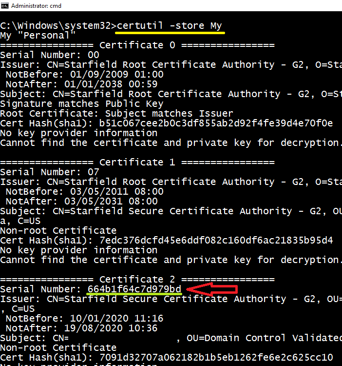 Windows Certificado no tiene clave privada SYSADMIT