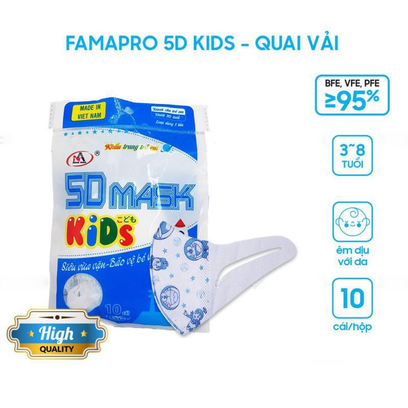 [5D MASK KID QUAI VẢI- HỘP 10 CÁI] Khẩu trang y tế trẻ em kháng khuẩn 3 lớp Famapro