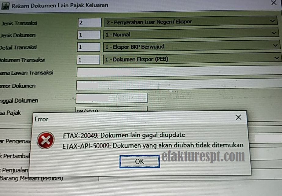 √ eFaktur Error ETAX20049 Dokumen Lain Gagal Diupdate
