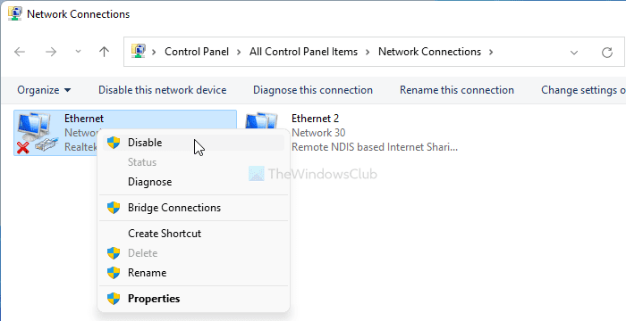 Solucionar el error de desconexión del cable de red en Windows 11/10