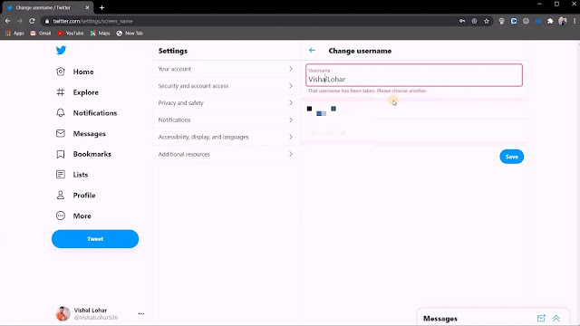 edit username here Username not saving in twitter