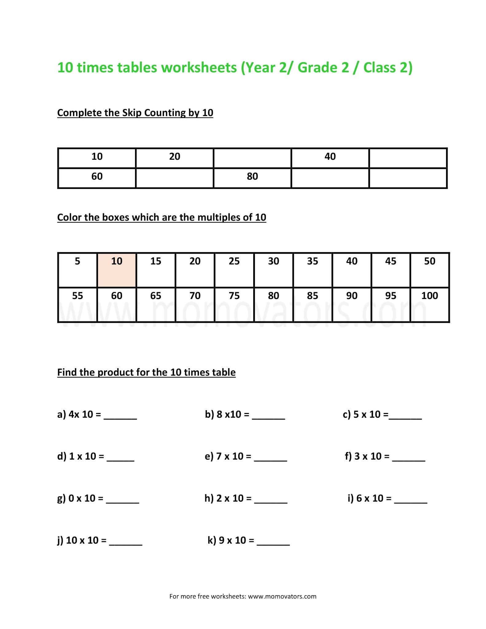 Year 2 Multiplication Worksheets