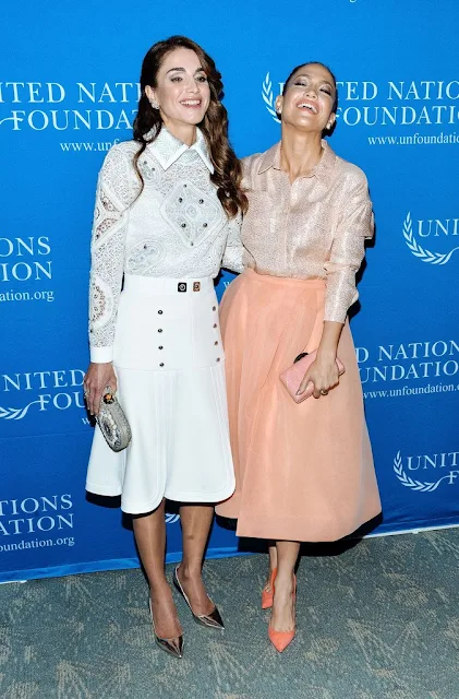 Queen Rania of Jordan and Jennifer Lopez attend the UN Foundation's Gender Equality Discussion