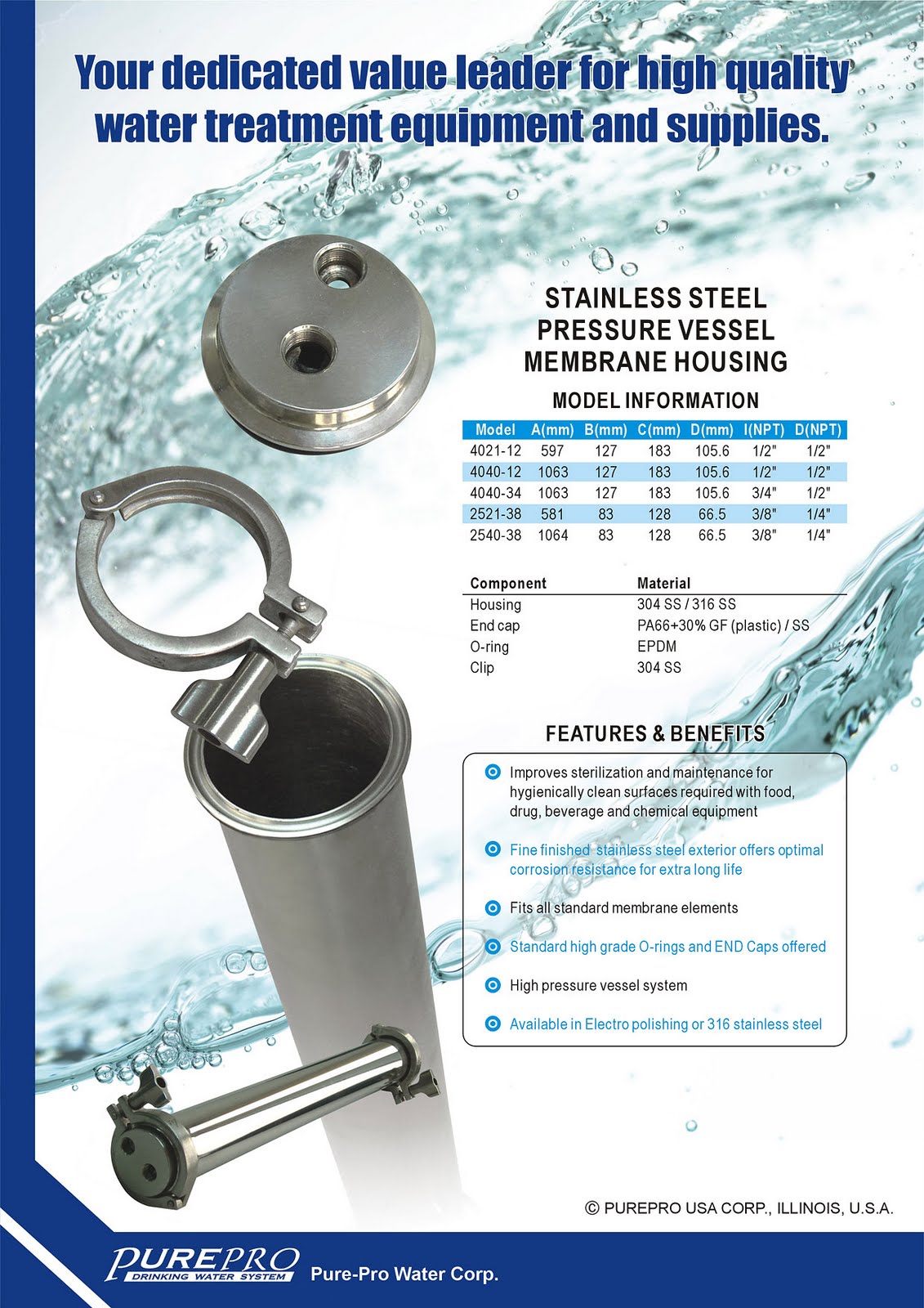 PurePro® Stainless Steel Membrane Housing