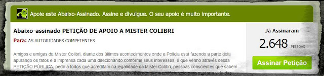 Imagem de abaixo-assinado tentando impedir que autoridades investigassem a Mister Colibri.