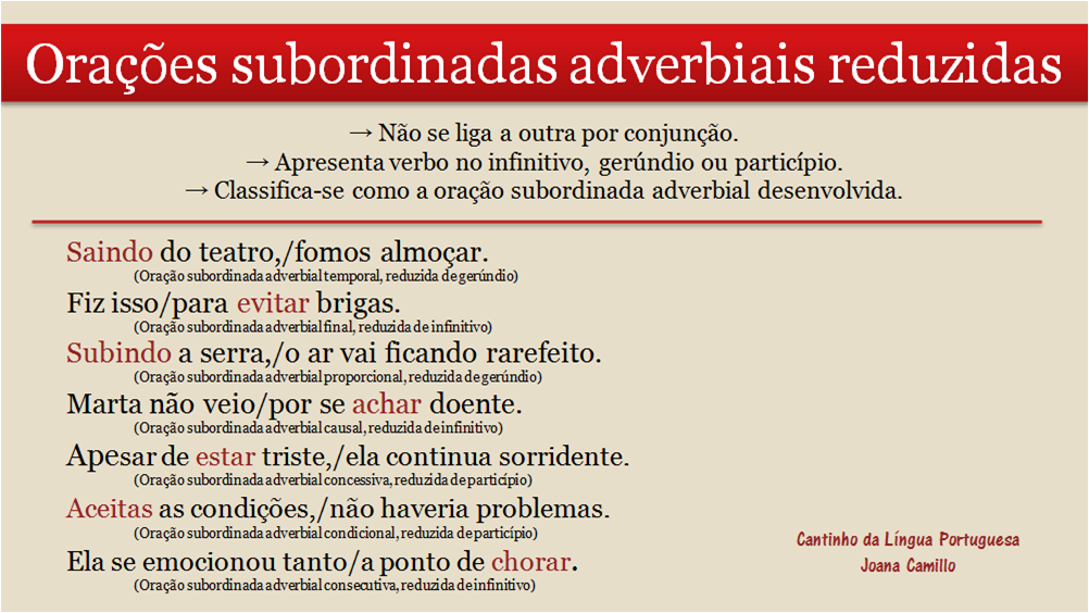 Subordinadas adverbiais, Orações subordinadas adverbiais, Orações