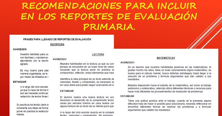 FRASES, OBSERVACIONES Y RECOMENDACIONES PARA INCLUIR EN LOS REPORTES DE  EVALUACIÓN PRIMARIA. | MATERIAL DIDÁCTICO PRIMARIA