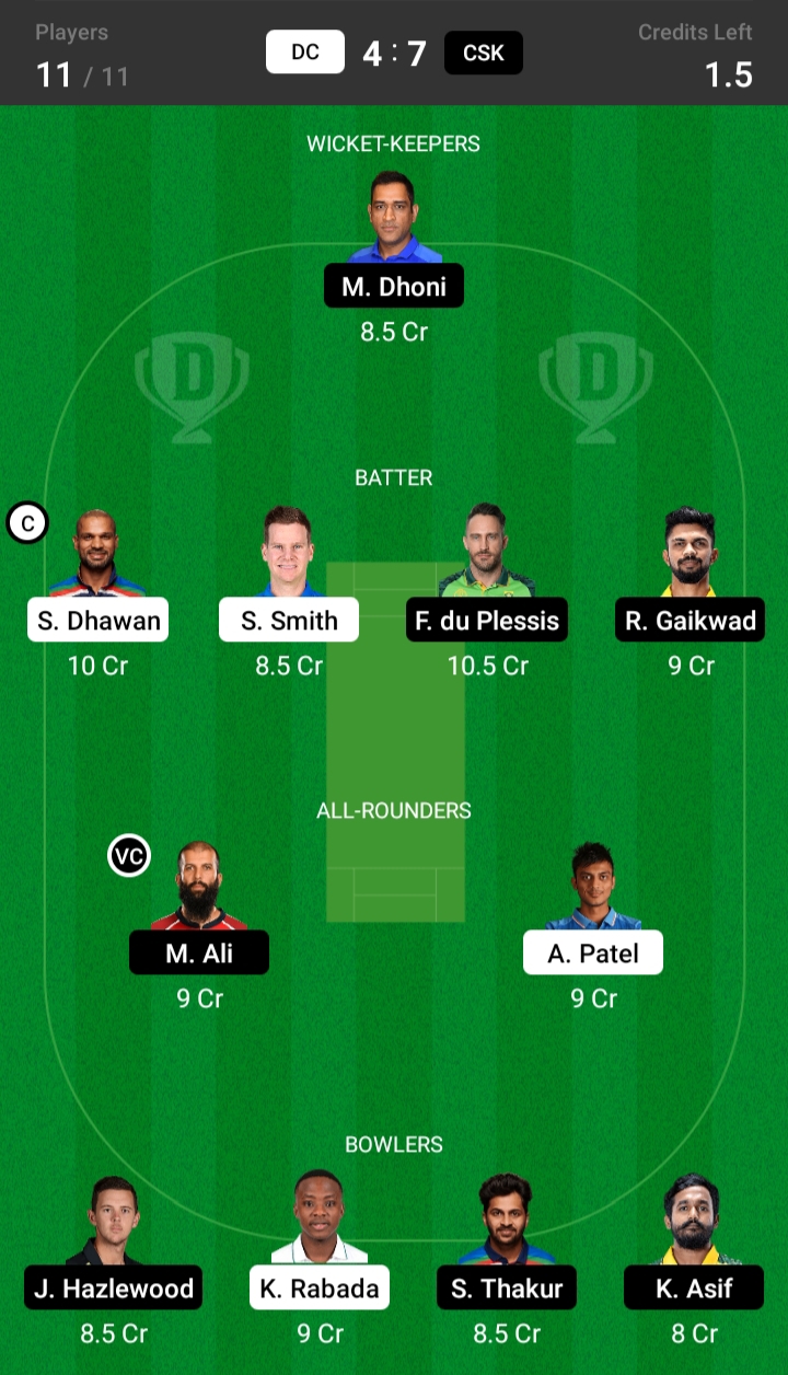 csk vs dc deram11 team , Team 2