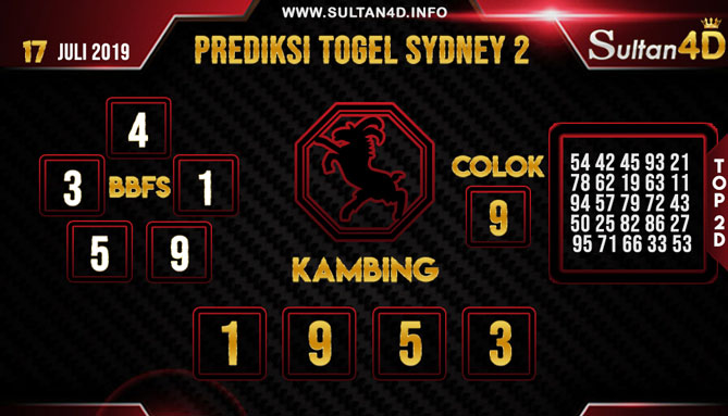 PREDIKSI TOGEL SYDNEY 2 SULTAN4D 17 JULI 2019