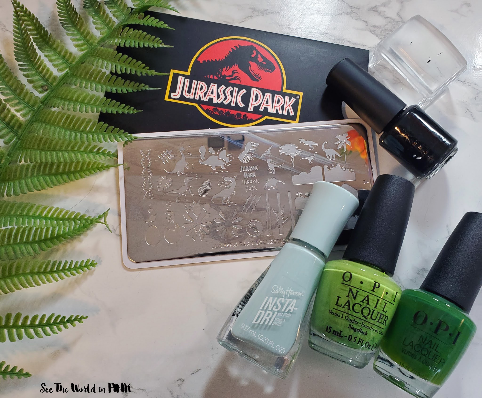 Manicure Monday Stamped Jurassic Park Dinosaur Nails See the World in PINK