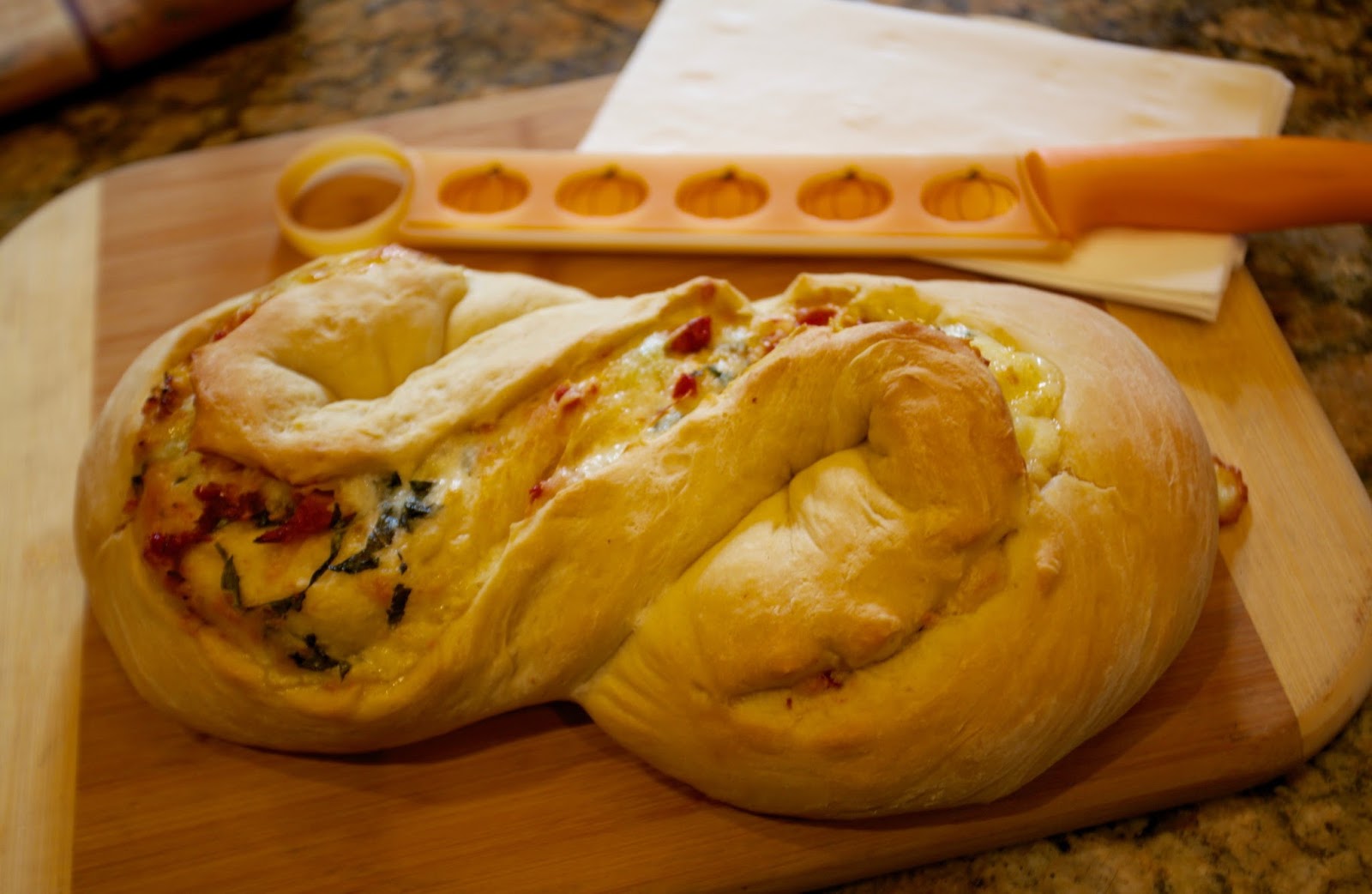 Italian Bread with Cheese, Sundried Tomatoes and Fresh Basil
