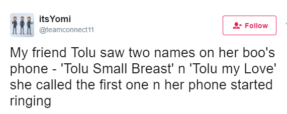 Twitter Story featuring Tolu 'Small breast'