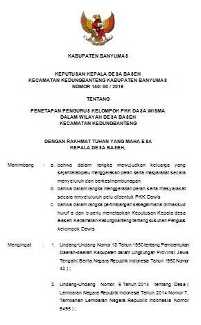 Contoh SK Tim Penggerak PKK Dasa Wisma