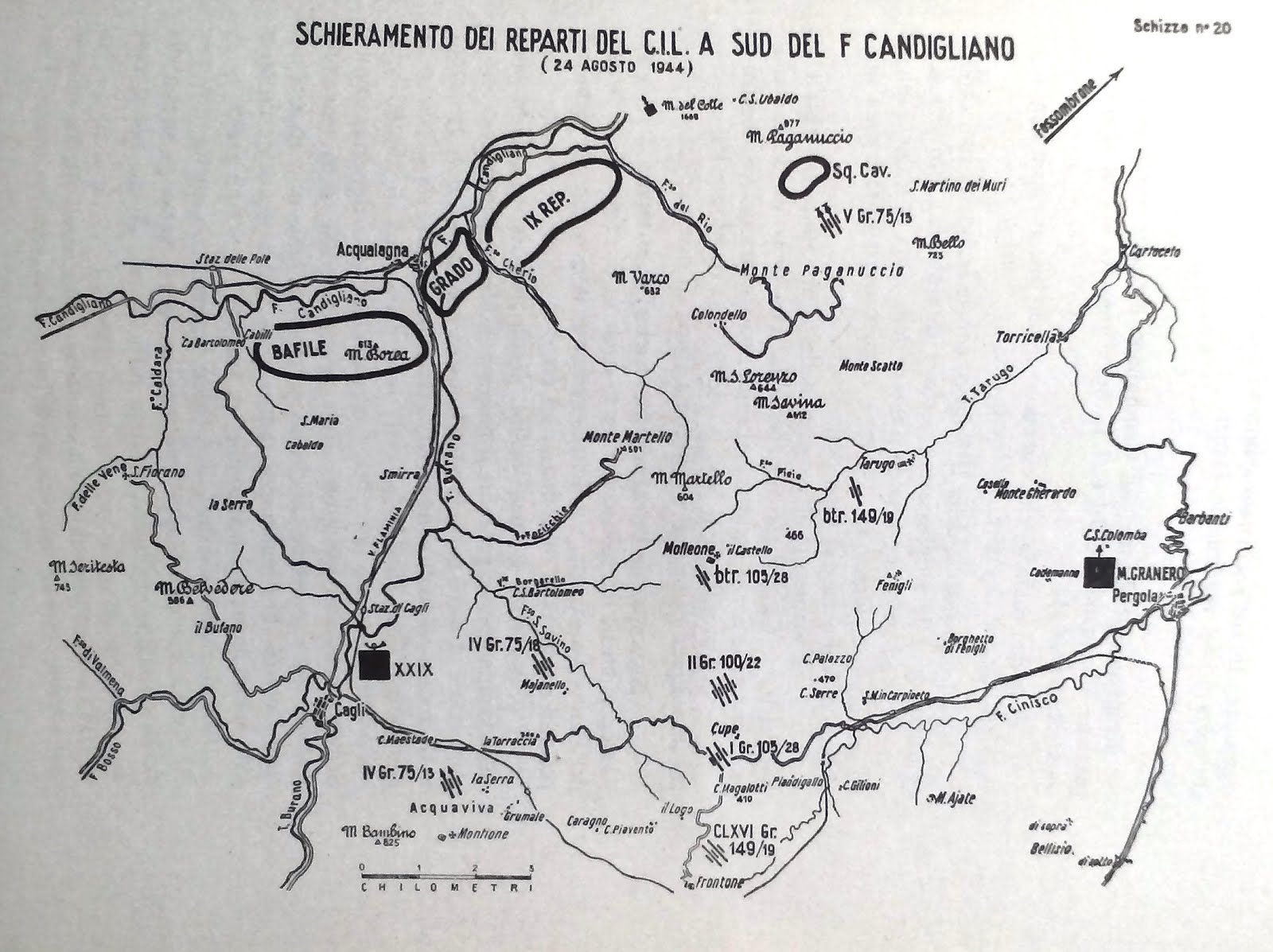 Schieramento dei reparti del Corpo Italiano di Liberazione  24 agosto 1944