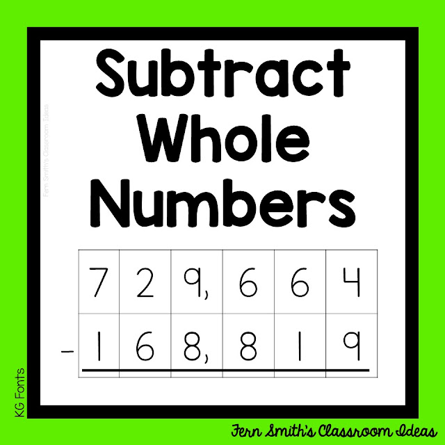 This week's post is about teaching how to subtract whole numbers. Pin this post for lesson plans, task cards and center games. #FernSmithsClassroomIdeas