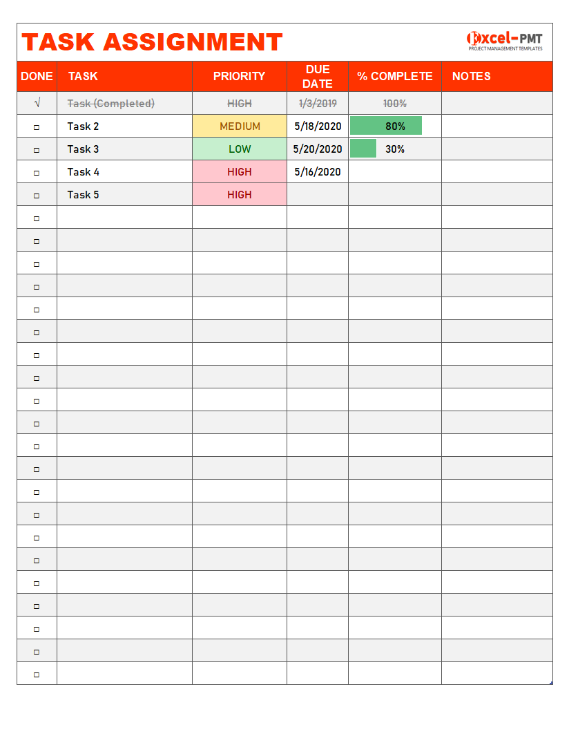 job assignment excel template