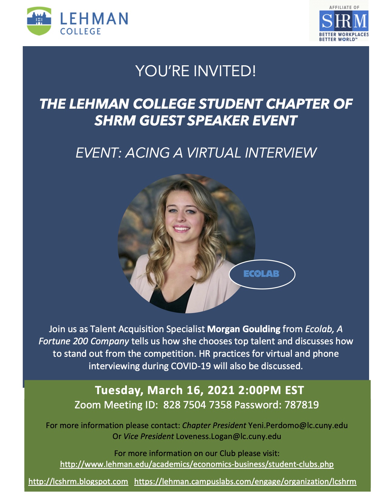 Lehman SHRM : The Lehman College Student Chapter of SHRM presents ACING Lehman SHRM : The Lehman College Student Chapter of SHRM presents ACING