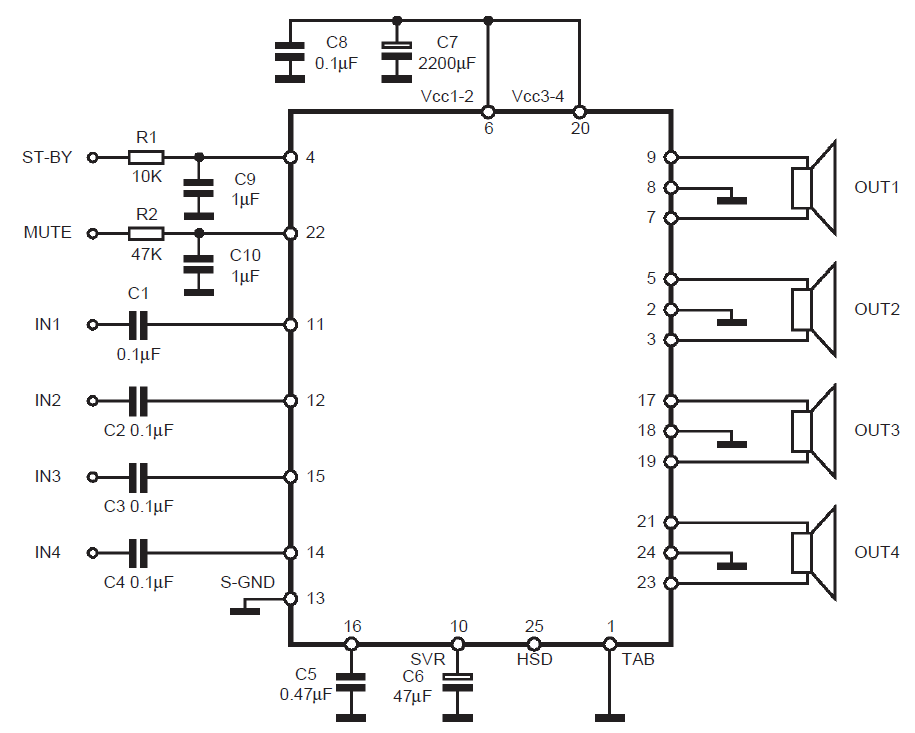 Exploring IC TDA 7560 - 4 x 45W QUAD BRIDGE CAR RADIO AMPLIFIER PLUS