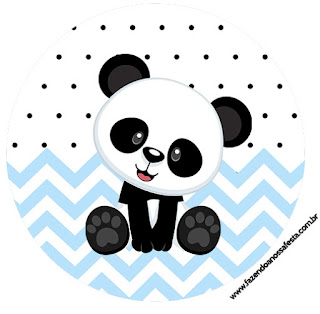 Osito Panda en Zigzag Celeste y Lunares Negros: Toppers o Etiquetas Circulares para Imprimir Gratis.