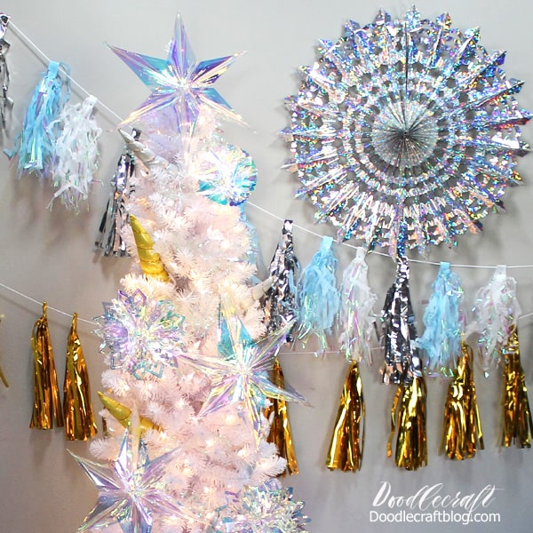 Unicorn Christmas Tree with Iridescent Decorations from Oriental Trading