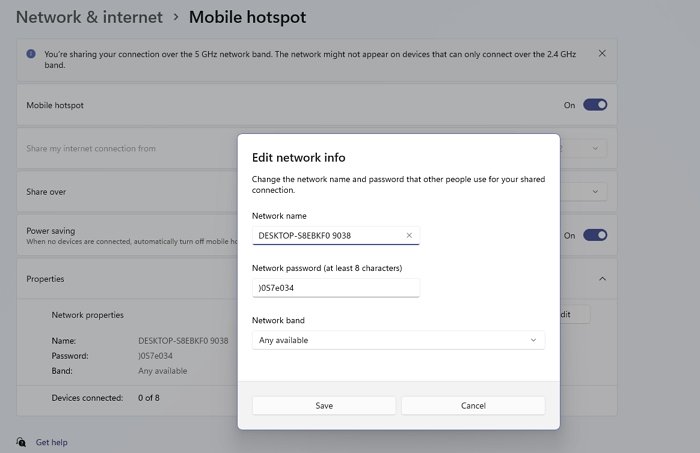 Reset Mobiele hotspot Windows