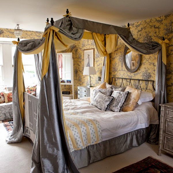 Curtain Ideas Wood canopy bed with drapes