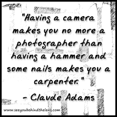 Photography Quote by Claude Adams: Having a camera makes you no more a photographer... on www.seeyoubehindthelens.com via Dakota Visions Photography LLC